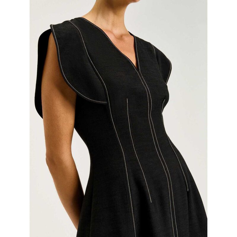 Veronika Maine Satin Back Faille V-Neck Panelled Midi Dress image number 2